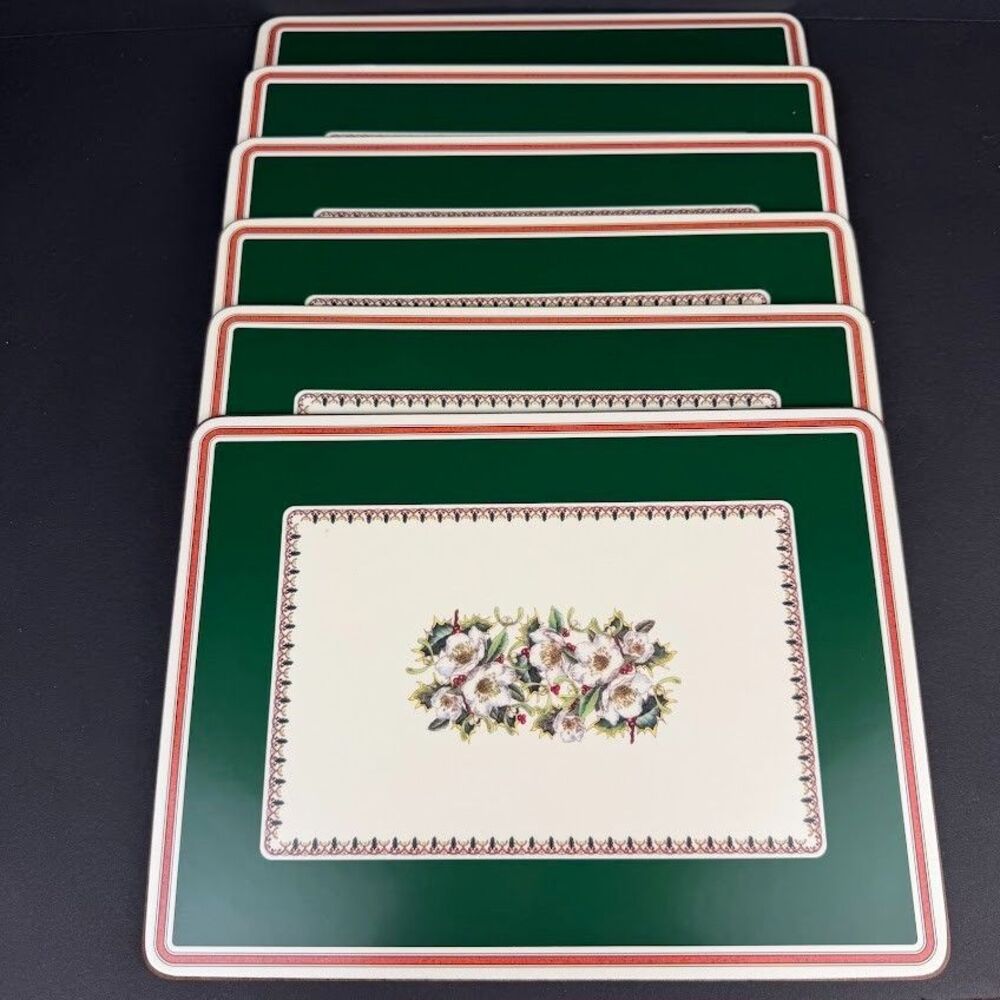 Set of 6 Spode Christmas Rose Cork & Acrylic Finish 12x9 Placemats Made England